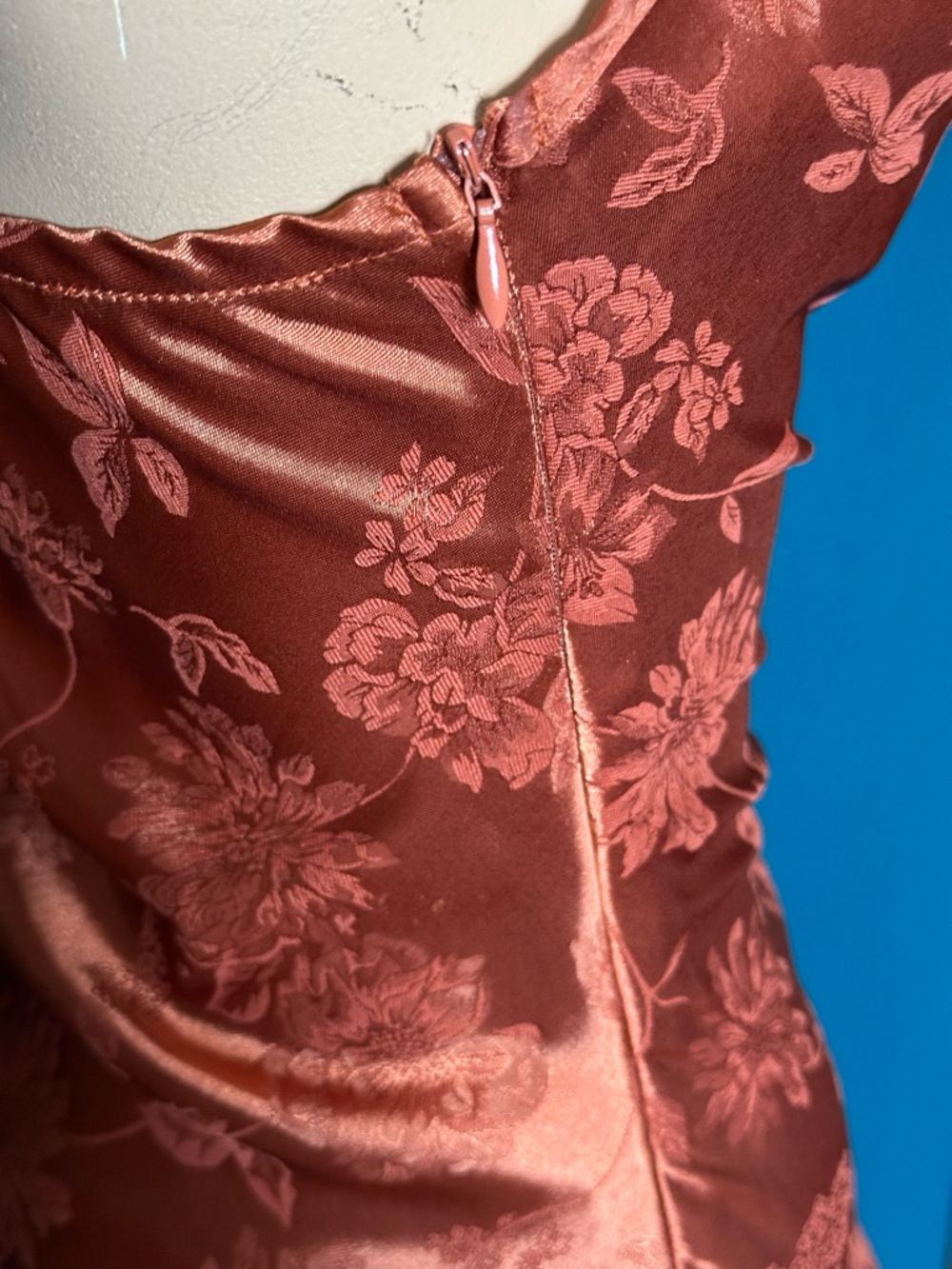 SHEIN Rust Satin Floral Jacquard Slip Midi Dress - Picture 6 of 8